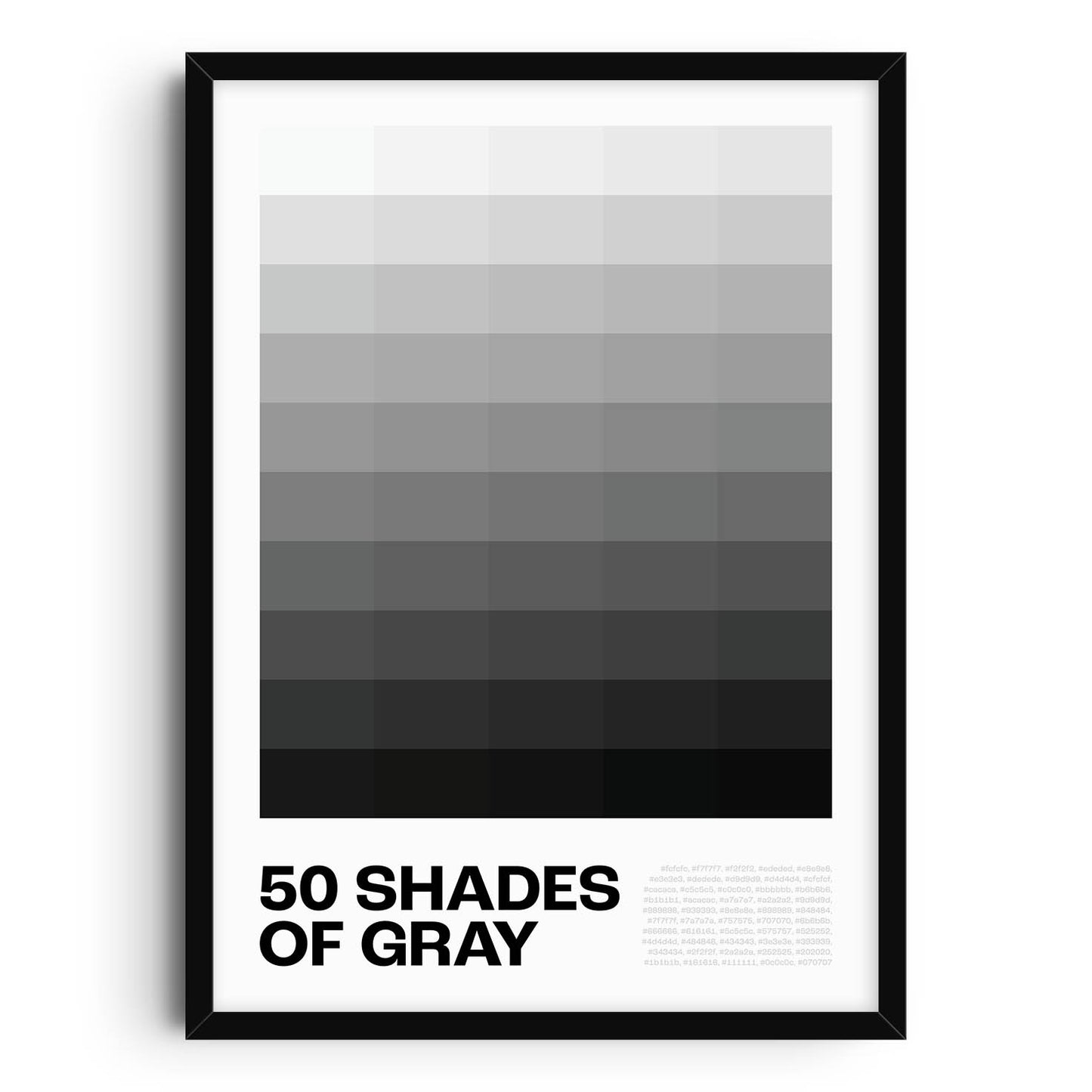 Gray Poster featuring a gradient of fifty different gray tones arranged in a sleek and modern style, ideal for adding a touch of minimalist elegance to any room decor.
