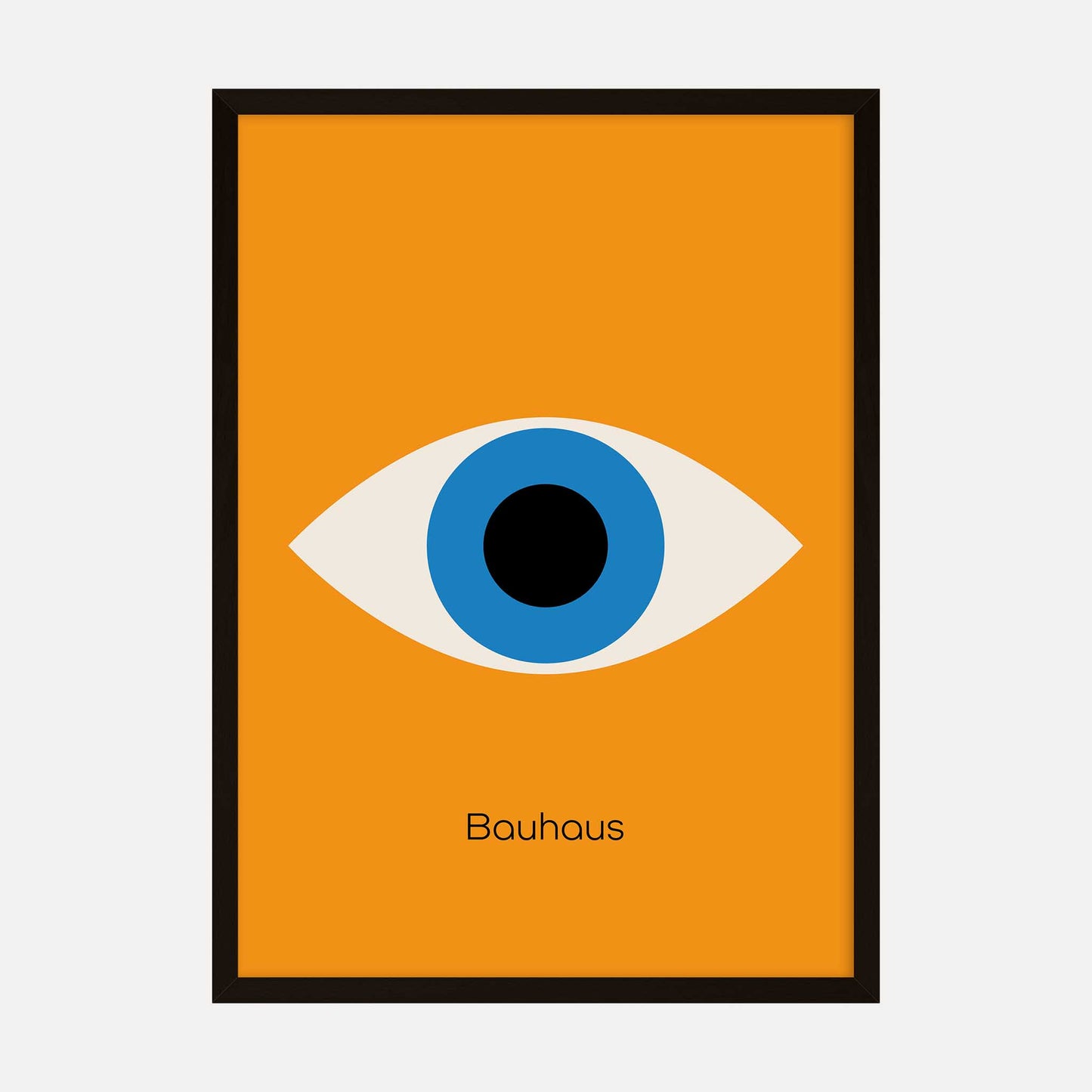 Bauhaus-inspired geometric eye print with an orange background.