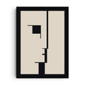 Bauhaus-inspired art print showing an abstract geometric face composed of beige and black rectangular shapes. A minimalist modernist design with bold graphic style.