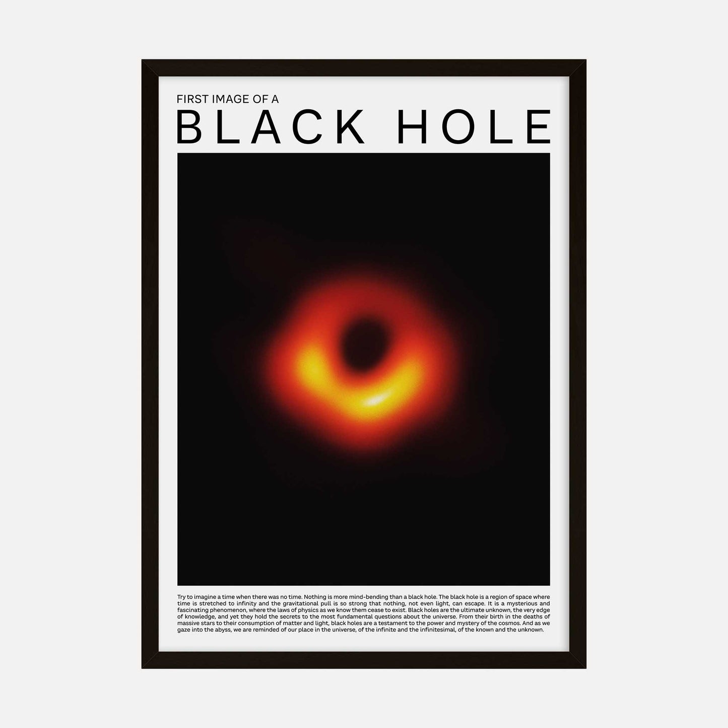 Art print featuring the first image of a black hole, with swirling orange and black colors representing the event horizon.