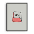 Minimalist illustration of a computer ESC key on a soft pastel background, designed as a modern quirky wall art print.