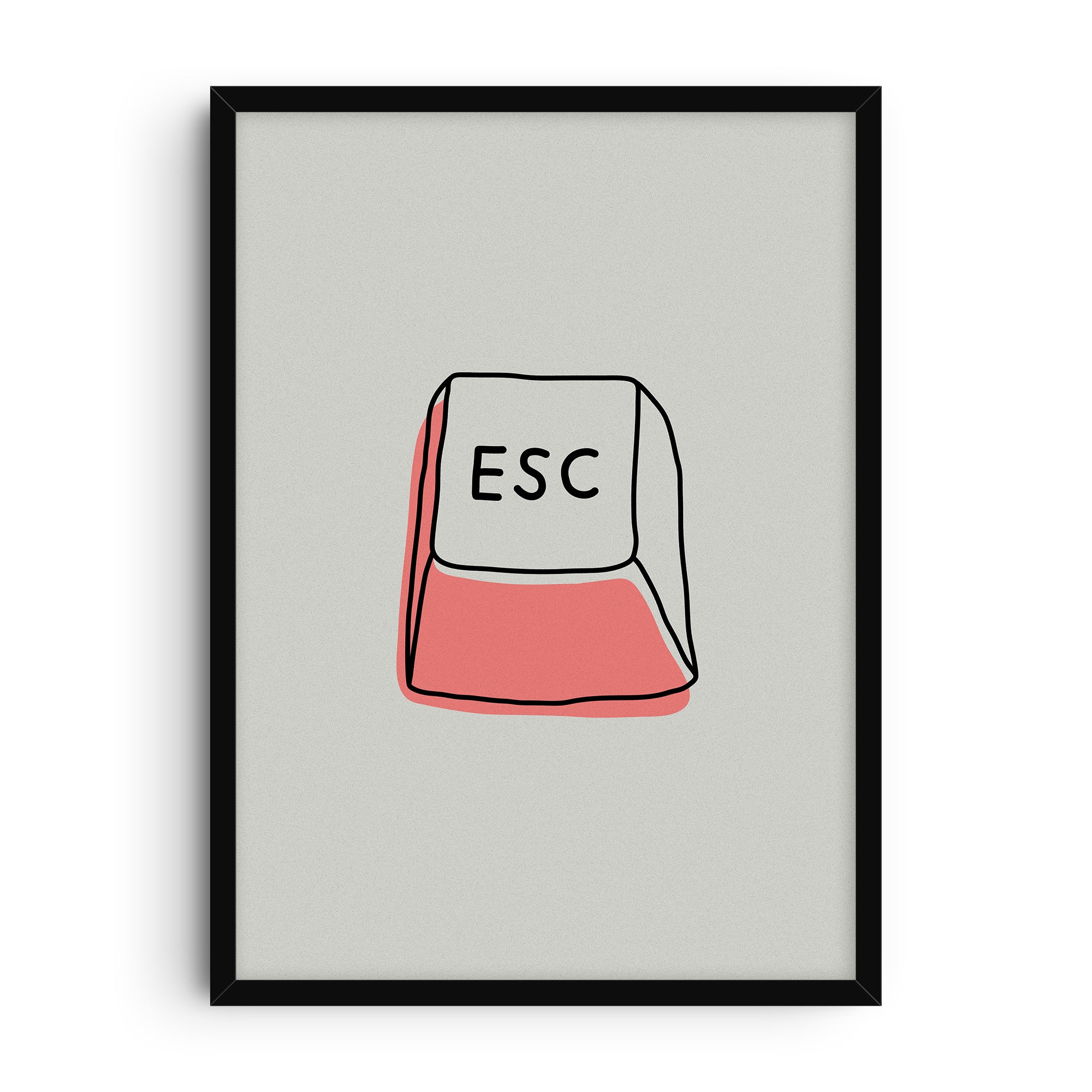 Minimalist illustration of a computer ESC key on a soft pastel background, designed as a modern quirky wall art print.