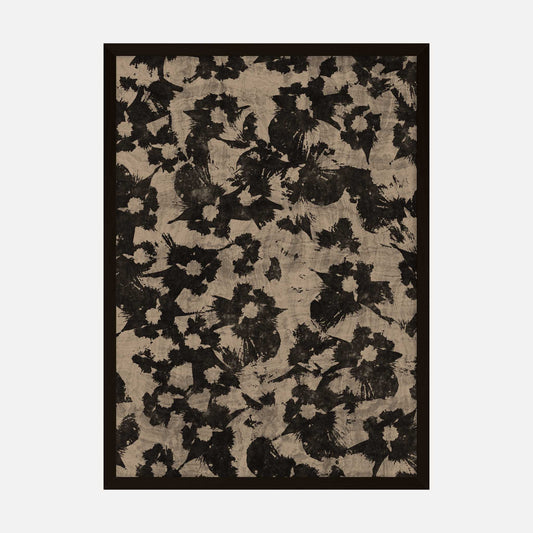 Vintage-inspired art print with a black floral pattern on a muted beige background.