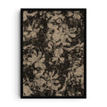 Abstract floral art print featuring layered flower patterns in earthy beige and dark brown tones with distressed grunge textures. A contemporary botanical wall art piece with a bold, artistic feel.