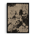 Abstract floral pattern in black and beige with textured grunge-style background, blending organic botanical shapes with raw minimalism.