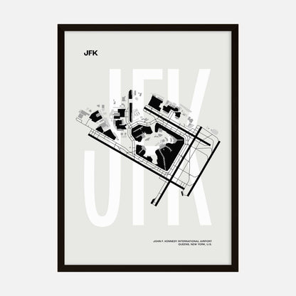 Minimalist art print of John F. Kennedy International Airport (JFK) map layout, showcasing the design of New York's major airport.