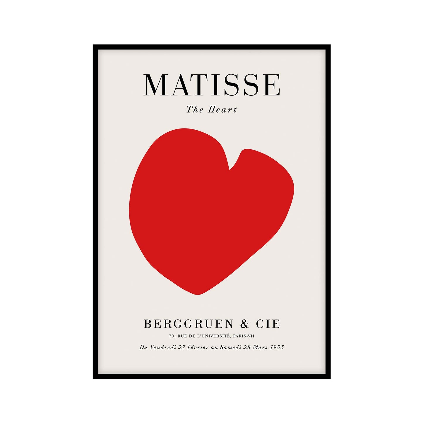 A minimalist Henri Matisse poster featuring an abstract heart shape in a vintage mid-century modern style, perfect for aesthetic room decor and wall art.