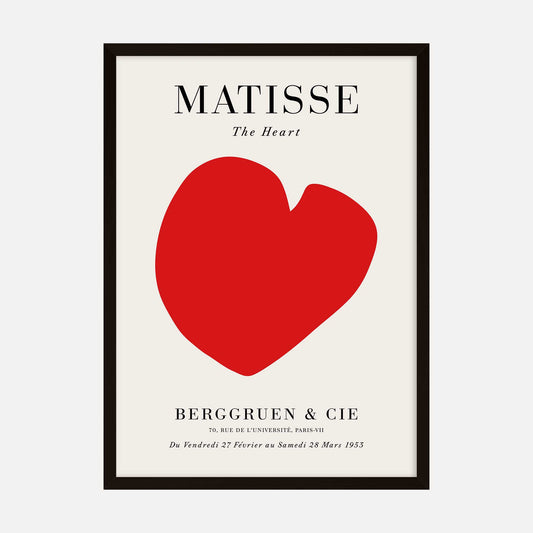 Exhibition art print inspired by Henri Matisse featuring a bold red heart against a minimalist cream background with vintage exhibition text.