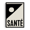 Minimalist light background art print with bold black letters spelling “Santé,” accented by abstract geometric shapes and hand-drawn typography, modern French inspired design.