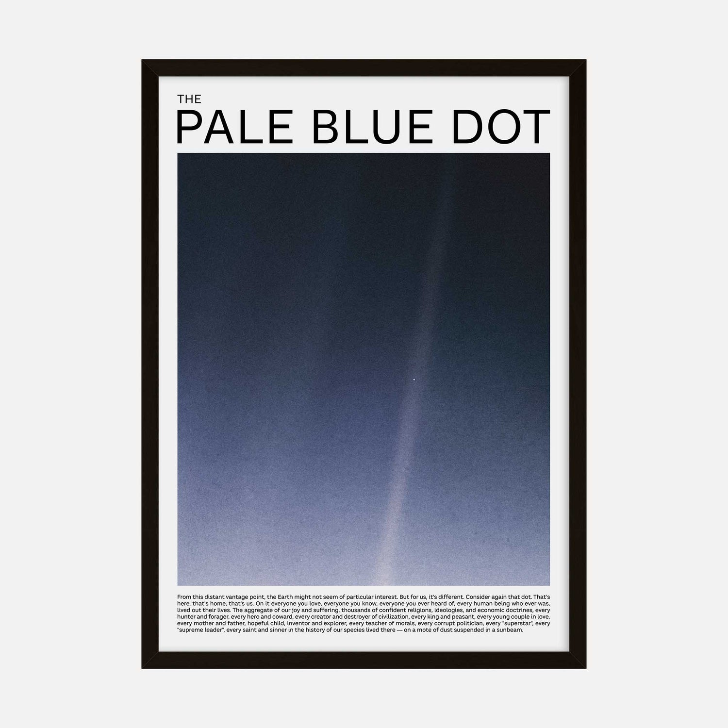 Art print featuring "The Pale Blue Dot" image of Earth, paired with Carl Sagan's reflection on humanity's place in the universe.